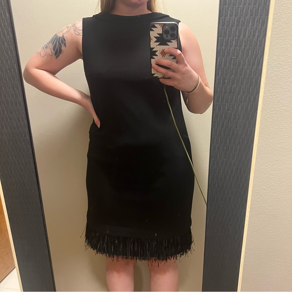 Joseph Ribkoff Black Fringe Hem Mini Dress